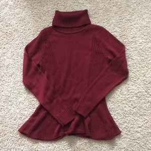 Burgundy turtle neck peplum sweater